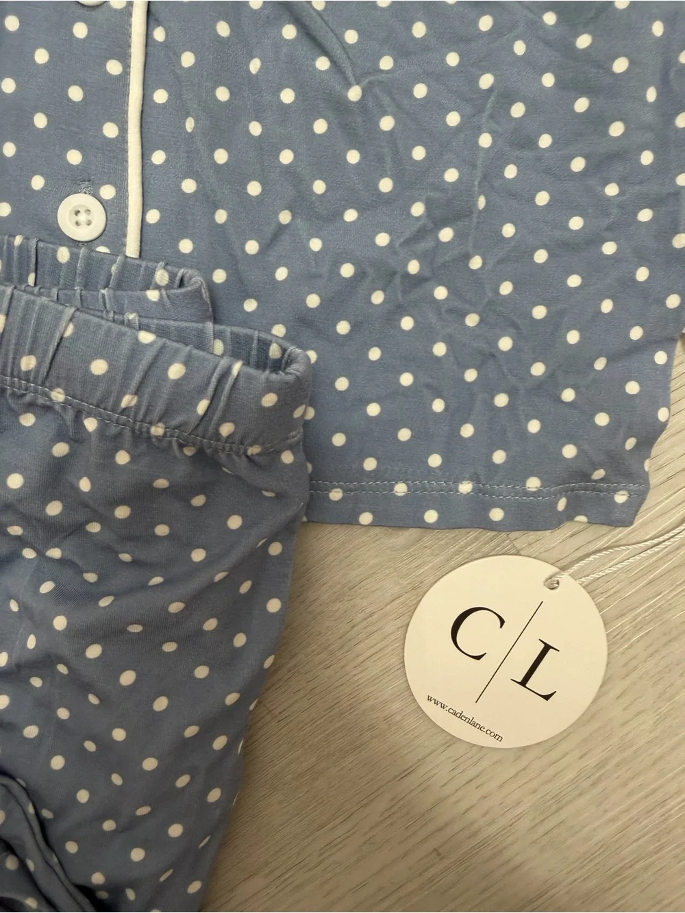 Caden Lane Blue Polka Dot Pajama Set with White Piping